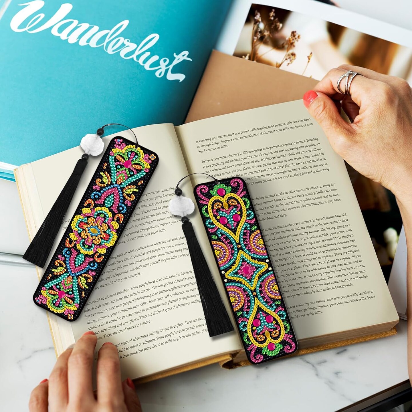 8 Pcs Mandala Diamond Painting Bookmarks Kit – DIY 5D Gem Art Book Marks with Tassels for Adults, Creative Craft for Book Lovers