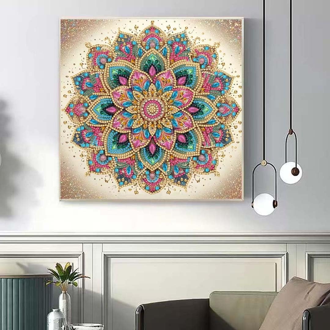 Mandala Flower 5D Diamond Art Kit for Adults – DIY Special-Shaped Rhinestone Painting, Beginner-Friendly Crystal Diamond Wall Decor, 12x12 in