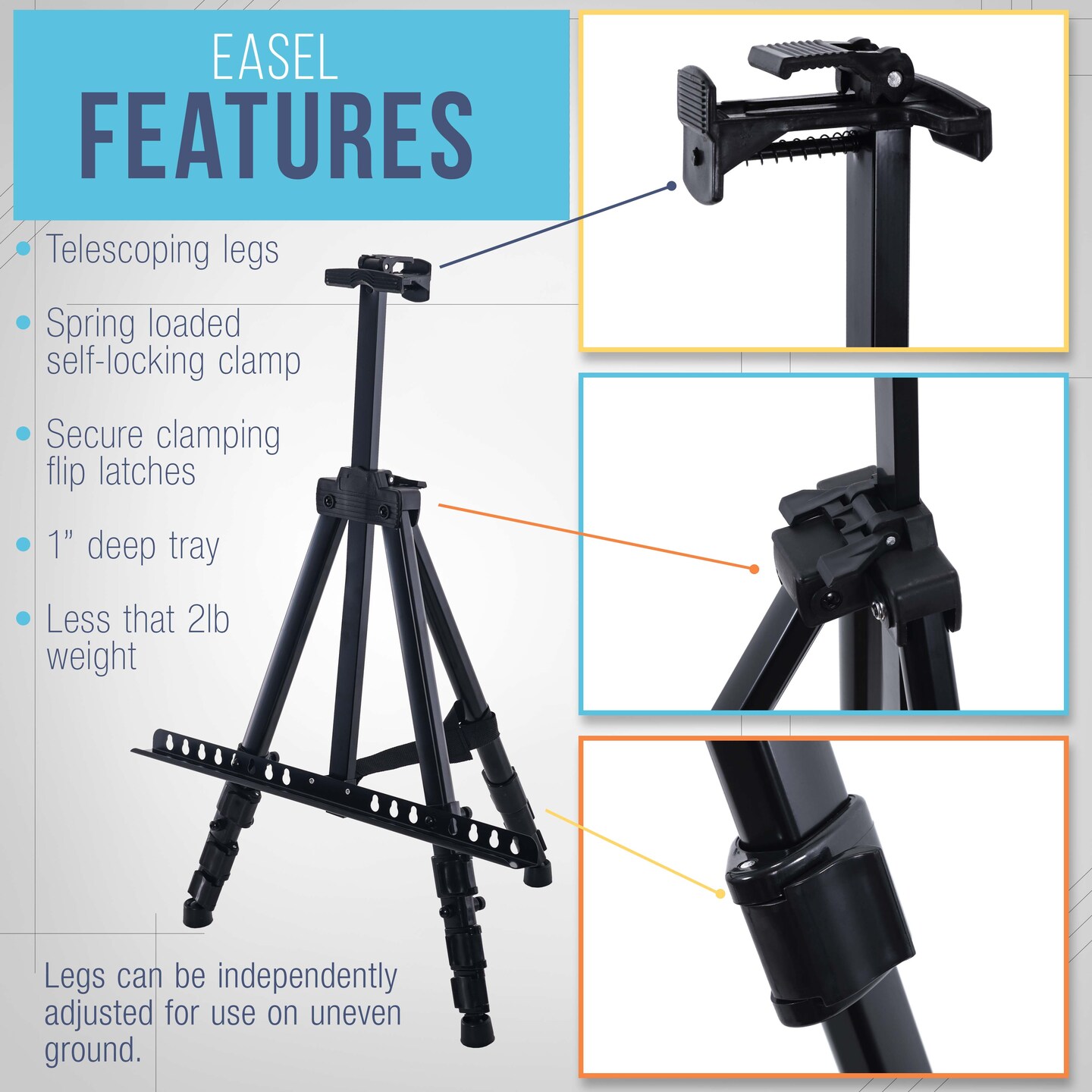 U.S. Art Supply 66" Black Metal Tripod Easel Display (10 Pack) - Adjustable 20"- 5.5', Holds 32" Canvas - Floor/Tabletop Easel Stand, For Sign Display, Painting, Poster Board, Canvas - Portable Bag