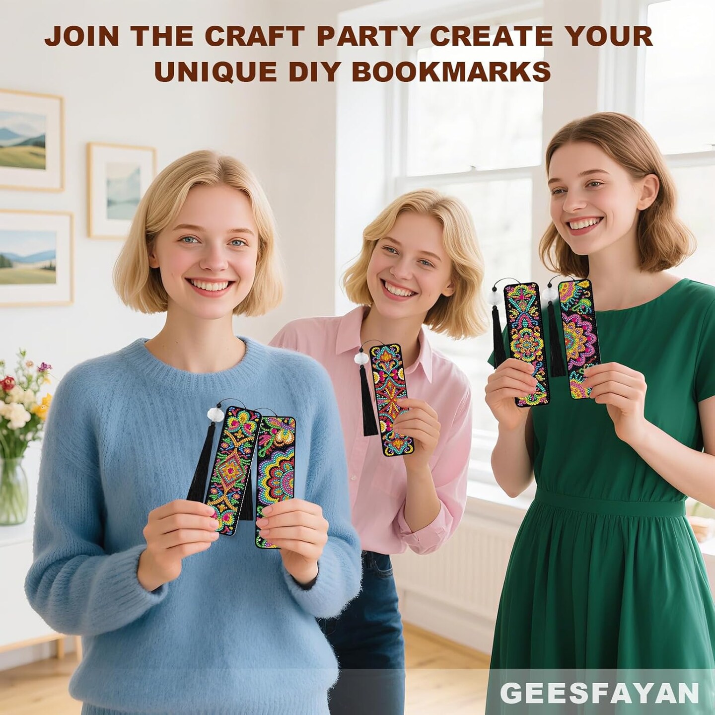 8 Pcs Mandala Diamond Painting Bookmarks Kit – DIY 5D Gem Art Book Marks with Tassels for Adults, Creative Craft for Book Lovers