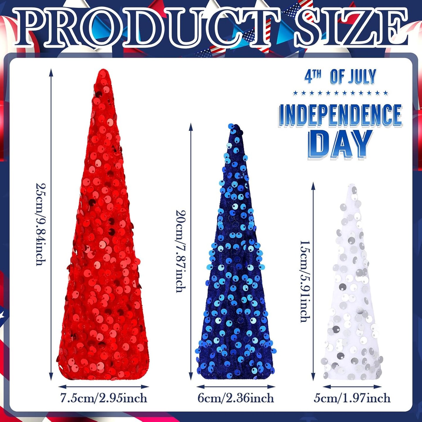 6 Pcs Cone Trees Red White Blue for 4th of July Decorations Tabletop Decorations