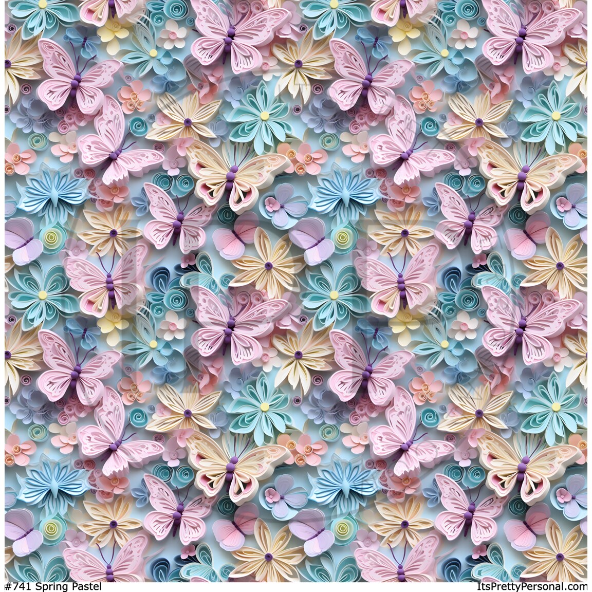 #741-Spring Pastel 3D Flowers Butterflies - 12x12 Pattern Vinyl