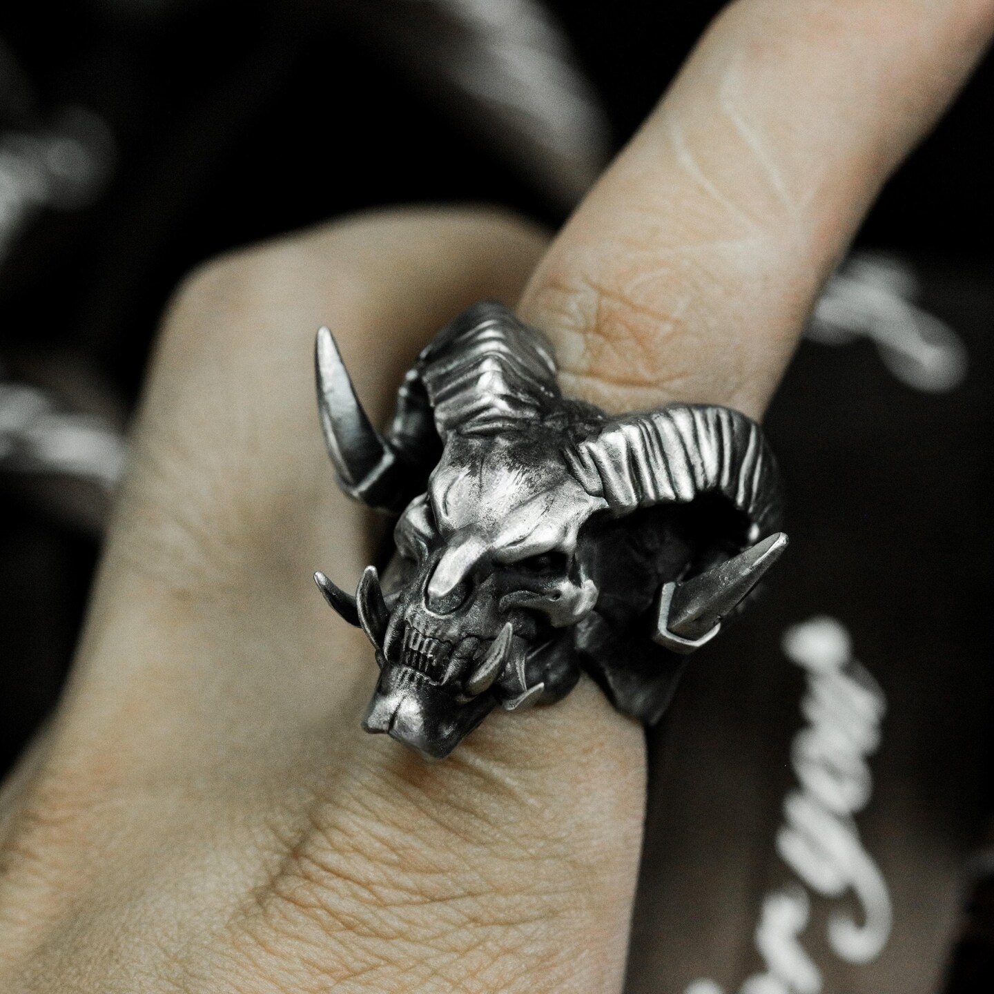 Double-Horned Demon Skull Ring - 925 Sterling Silver