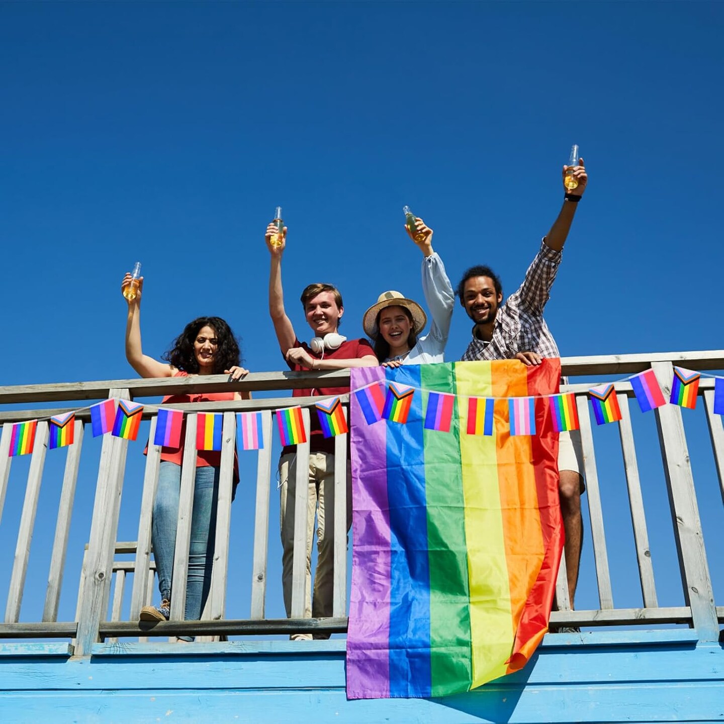 32.8ft Rainbow Pride Bunting Banner with 30 Pennant Flags - Gay LGBTQ+ Progress Pride Banner Flag, Colorful Stripes Bunting Banner for Pride Decorations, Pride Month, Home, School, Bars, Garden Decor