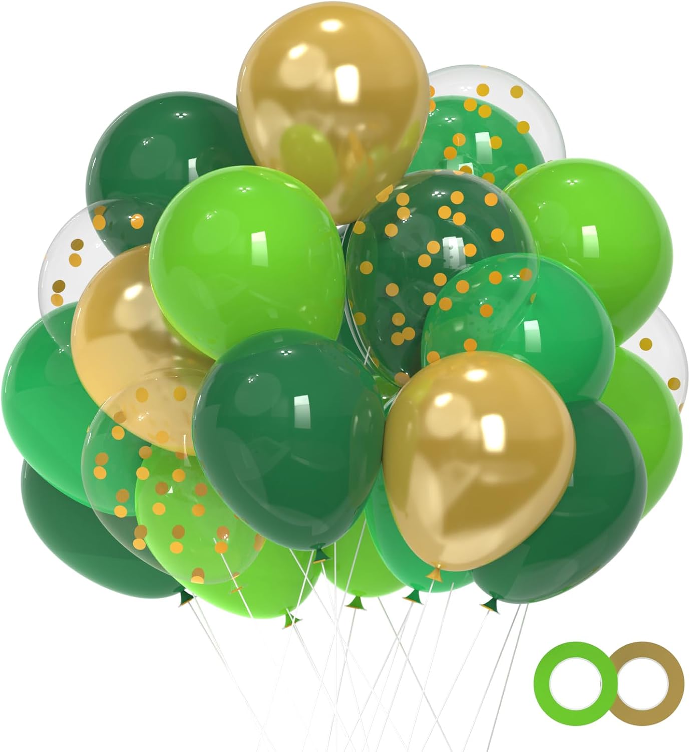 Green and Gold Balloons, 50 Pcs 12 Inch Dark Green Emerald Green Balloon Green Gold Latex Balloons for St Patrick&#x27;s Day Birthday Junle Safari Babay Shower Party Decorations