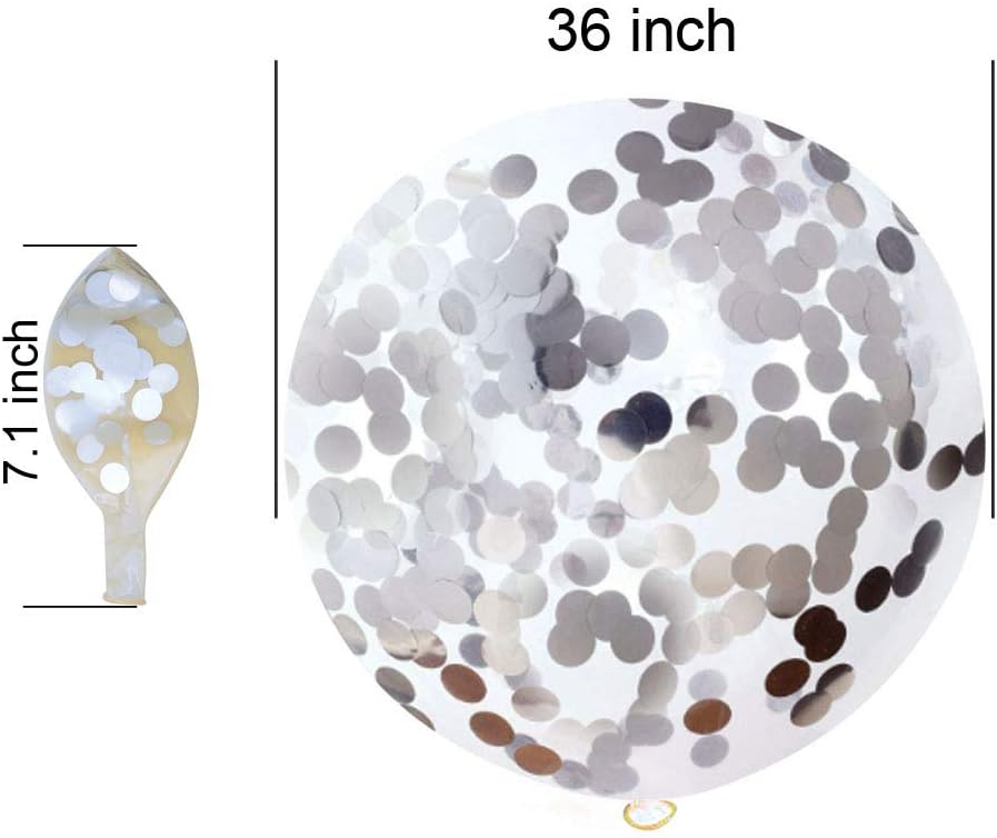 36 Inch Giant Confetti Balloons, Silver Latex Confetti Round Balloons for Birthdays Weddings Receptions Festival Party Decoration, Pack of 5