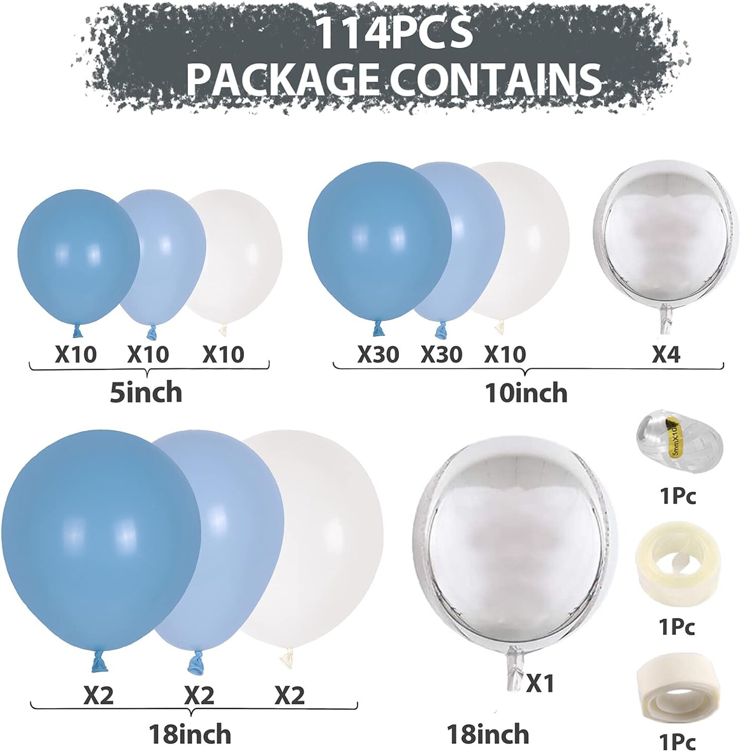 Baby Blue Balloon Garland Kit - 114pcs Macaron Blue Silver Balloon Arch with Matte Light Blue, Sky Blue and White Balloon, for Boy Birthday Wedding Elephant Baby Shower Party Decorations
