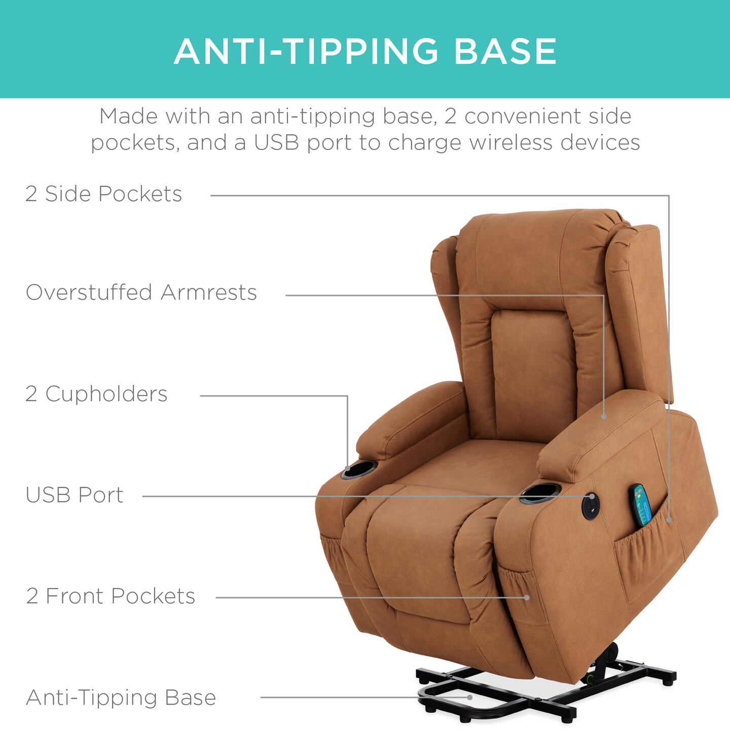 Best Choice Products Electric Power Lift Recliner Massage Chair Furniture w/ USB Port, Heat, Cupholders