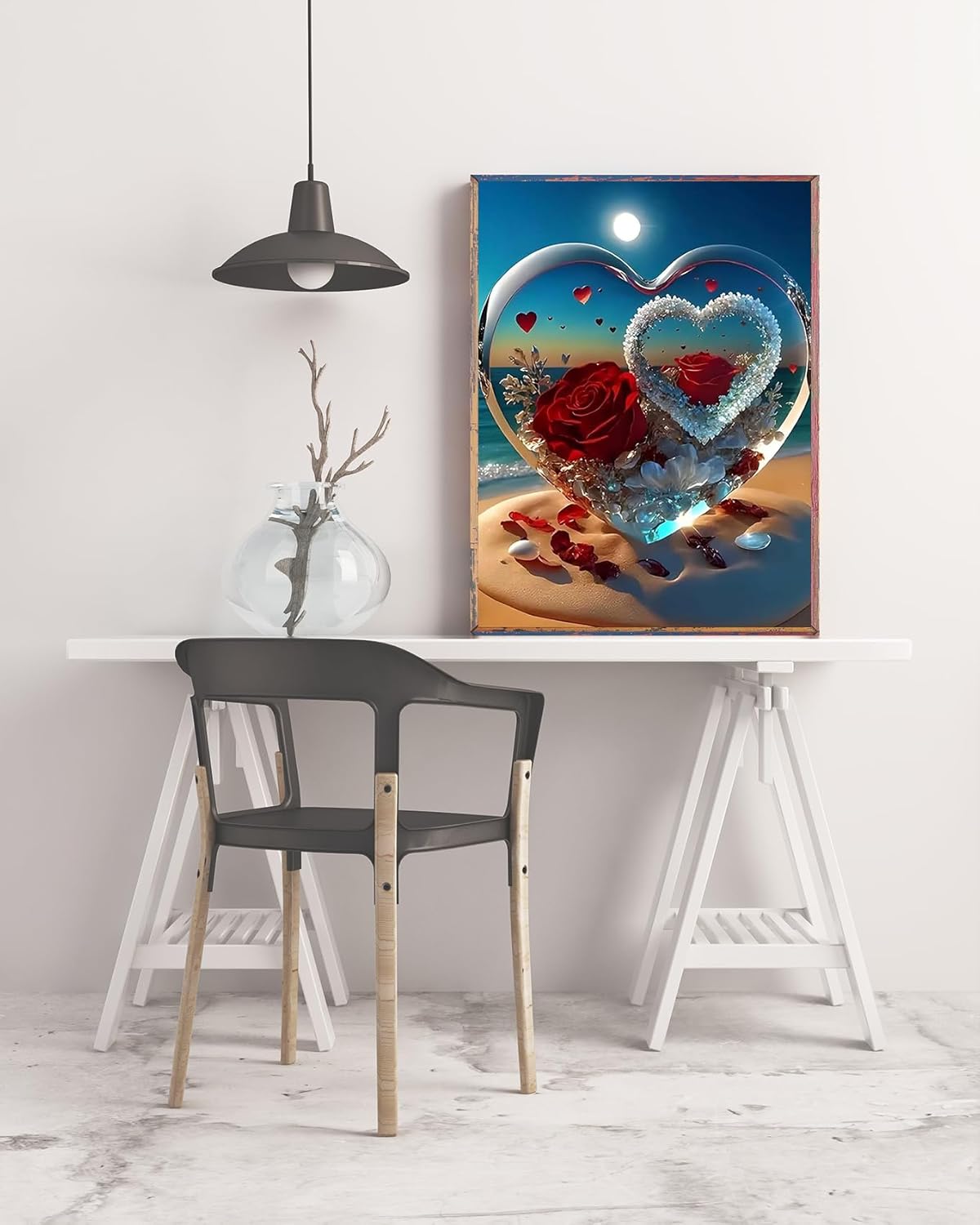 5D Diamond Painting Kit for Adults – “Roses in Love” Beach Scene, Full Drill DIY Rhinestone Art with Round Diamonds, Stress-Relief Craft & Home Wall Decor (Love Rose)12x16 Inch