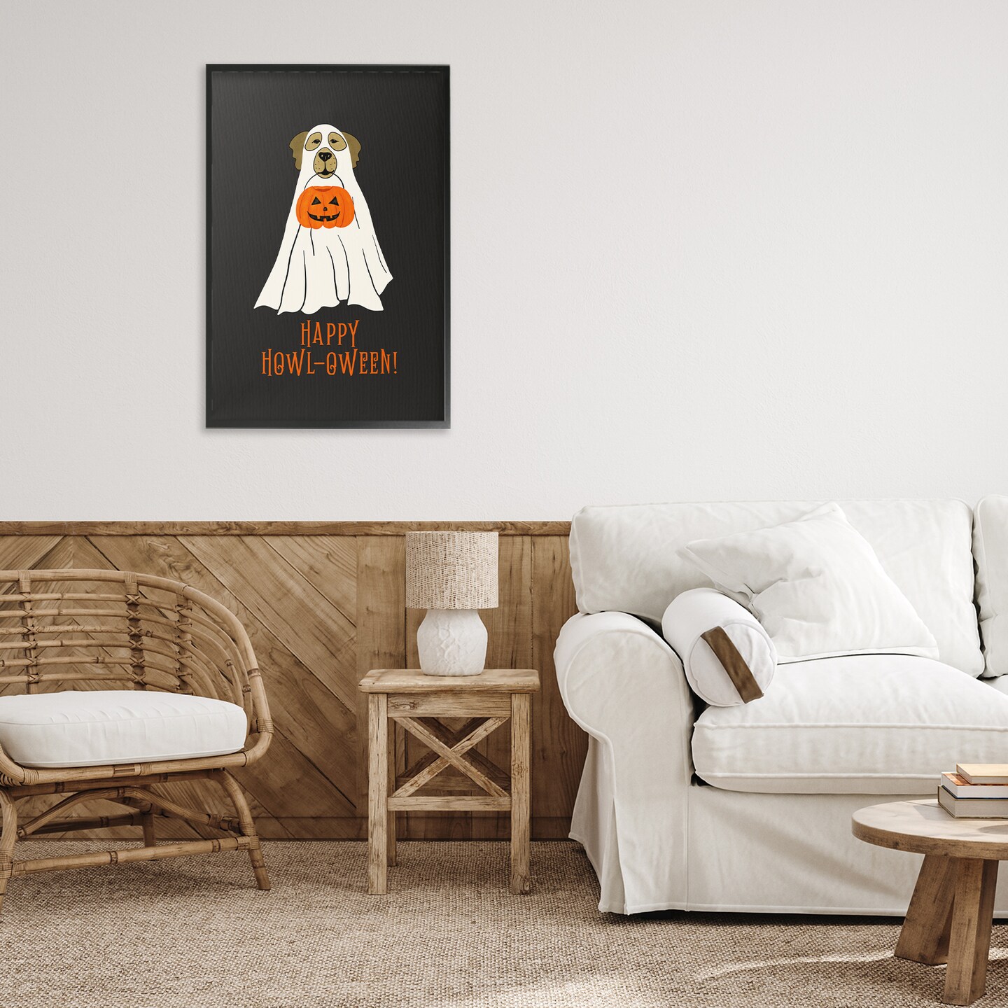 Happy Howl-oween Ghost Dog Framed Giclee Art