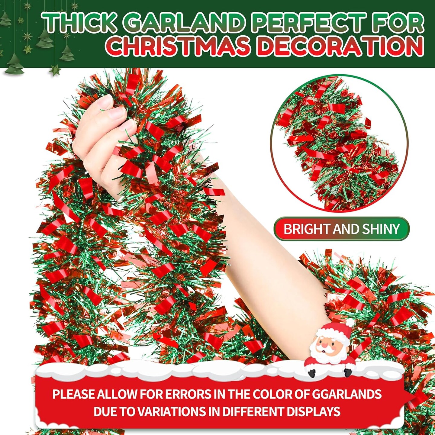 50 Ft Christmas Tinsel Garland Thick Tinsel Garland Xmas Tree Decorations