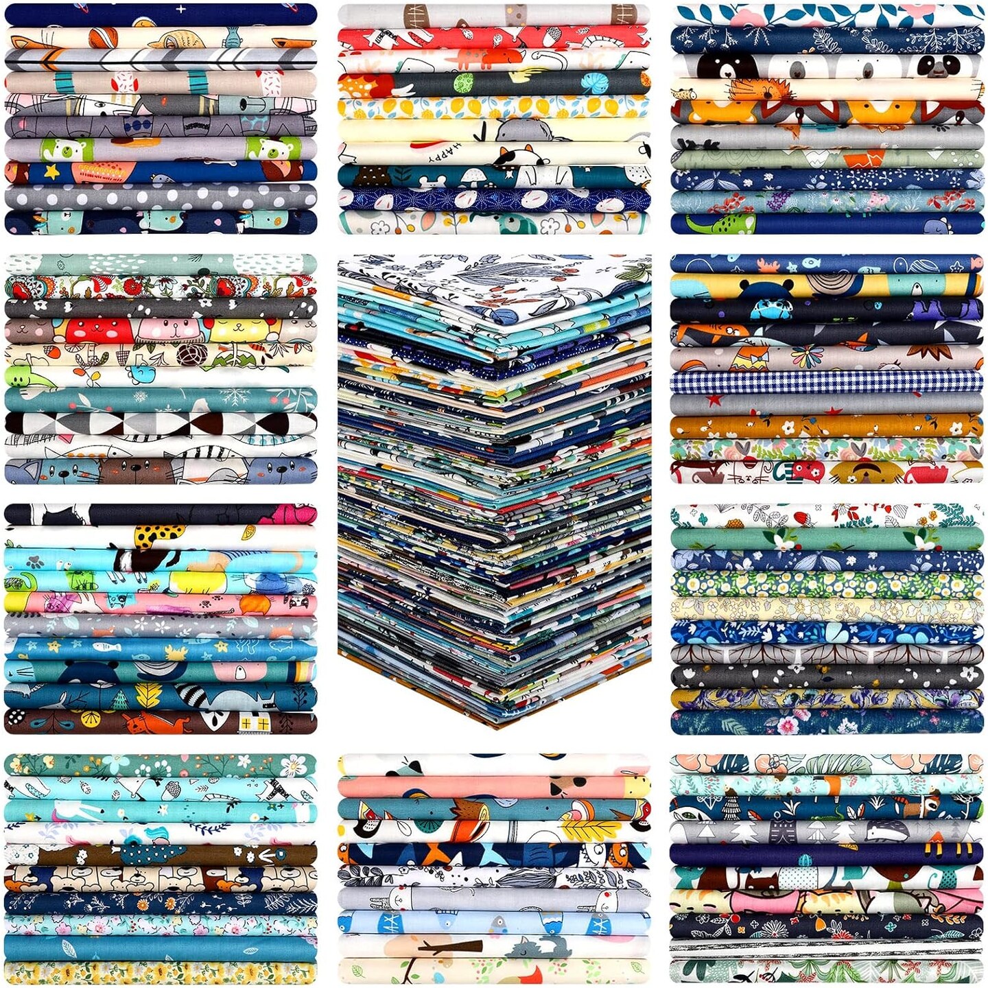 100 Pcs 10 x 10 Inches Cotton Precut Fabric Squares Bulk Floral