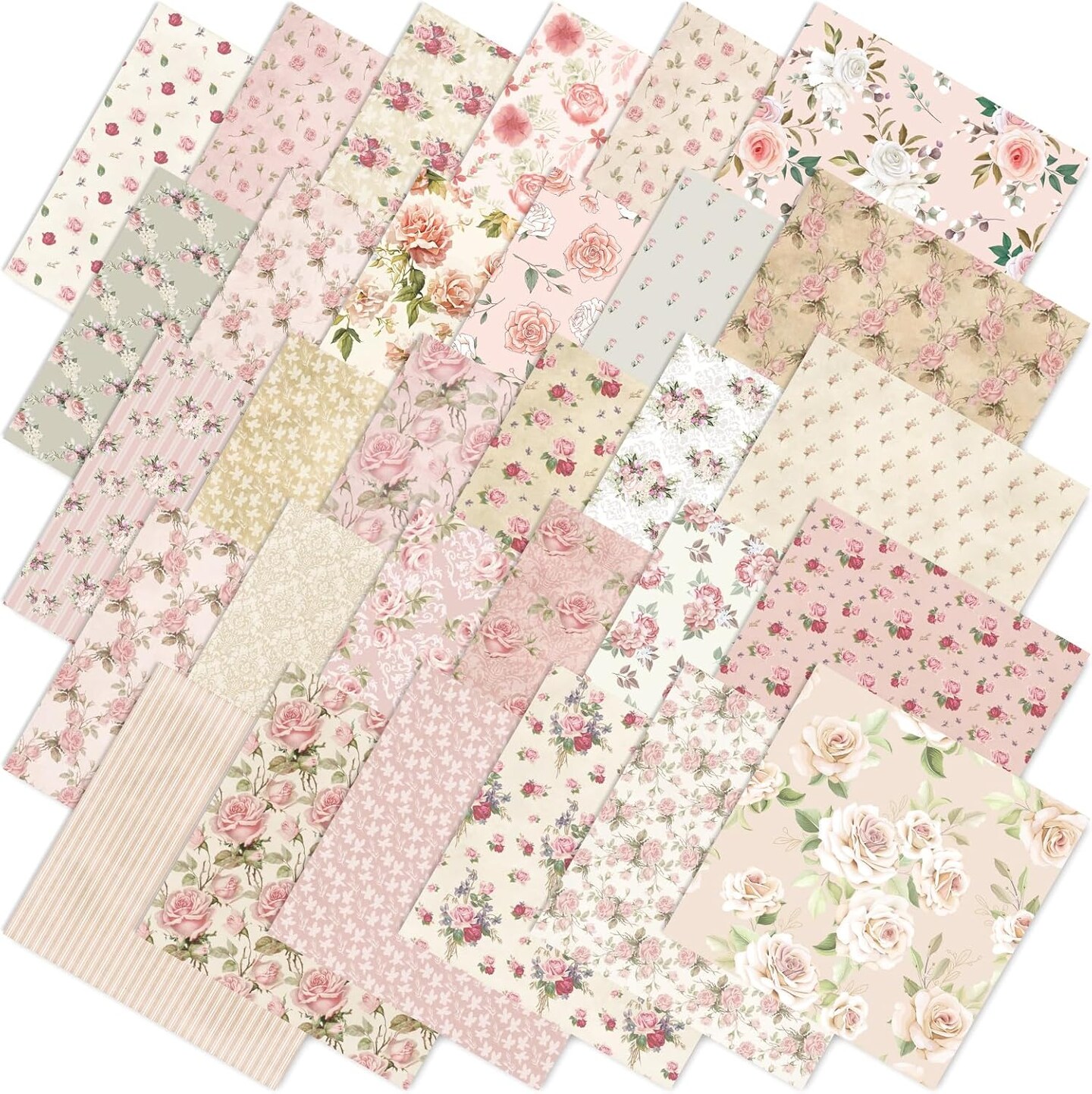 Pre-cut Fabric Floral Cotton Fabric Squares – 60 pcs Pink Retro 10 x 10 Inch Quilting & Patchwork Sewing Fabric Bundle