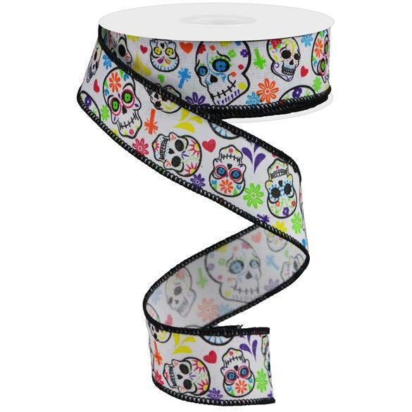 1.5&#x22; Day of the Dead Ribbon: White (10 Yards)