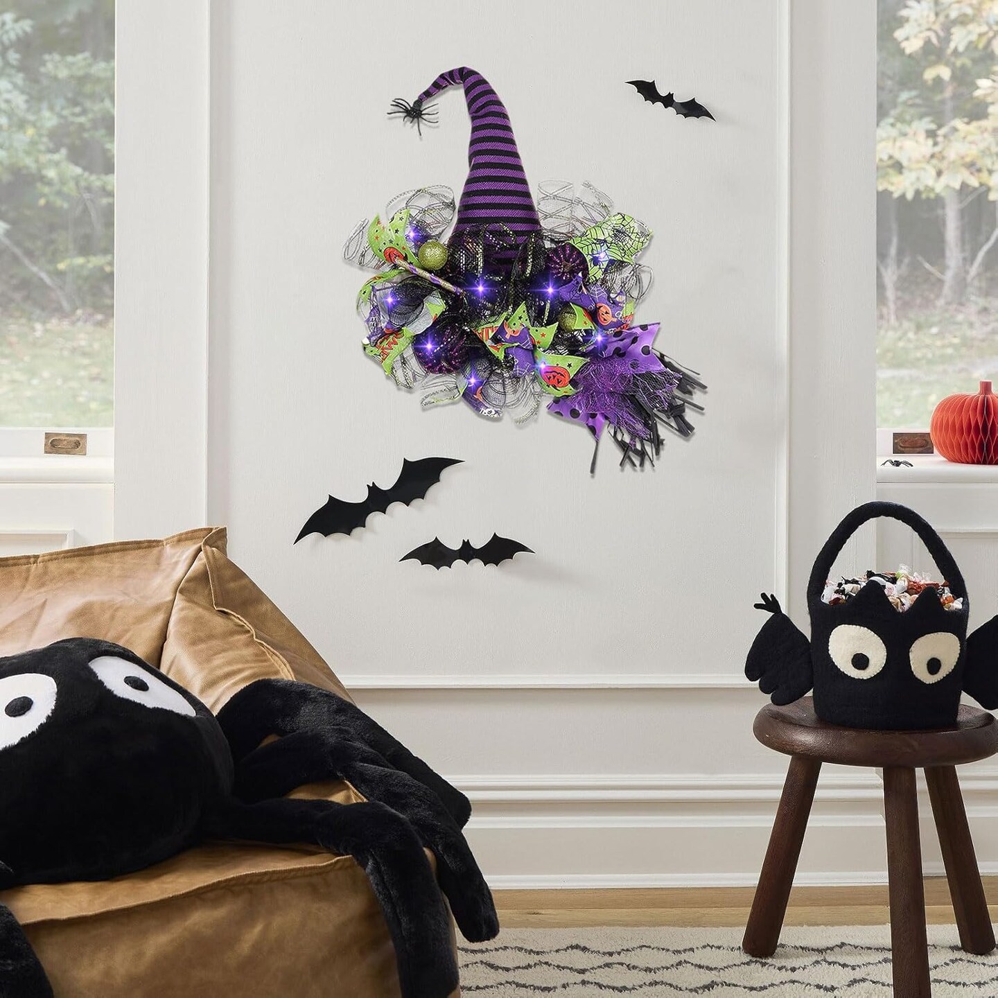 Spooky Halloween Wreath with Lights