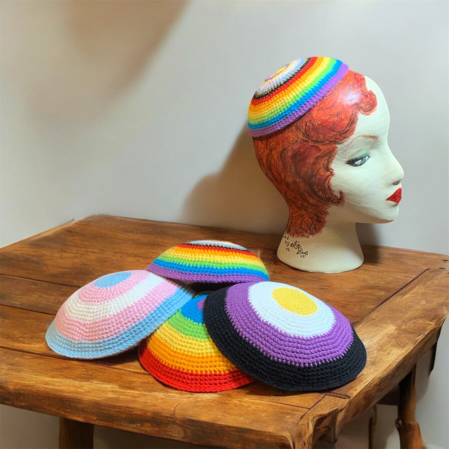 Custom LGBTQIA Pride Rainbow Kippah Yarmulke “Frik” Trans  display picture 3