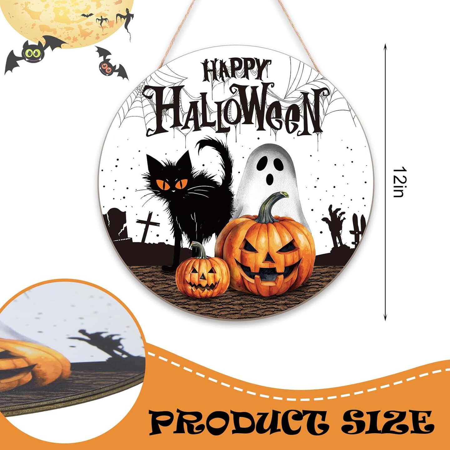 Pumpkin Black Cat Boo Happy Halloween Door Signs