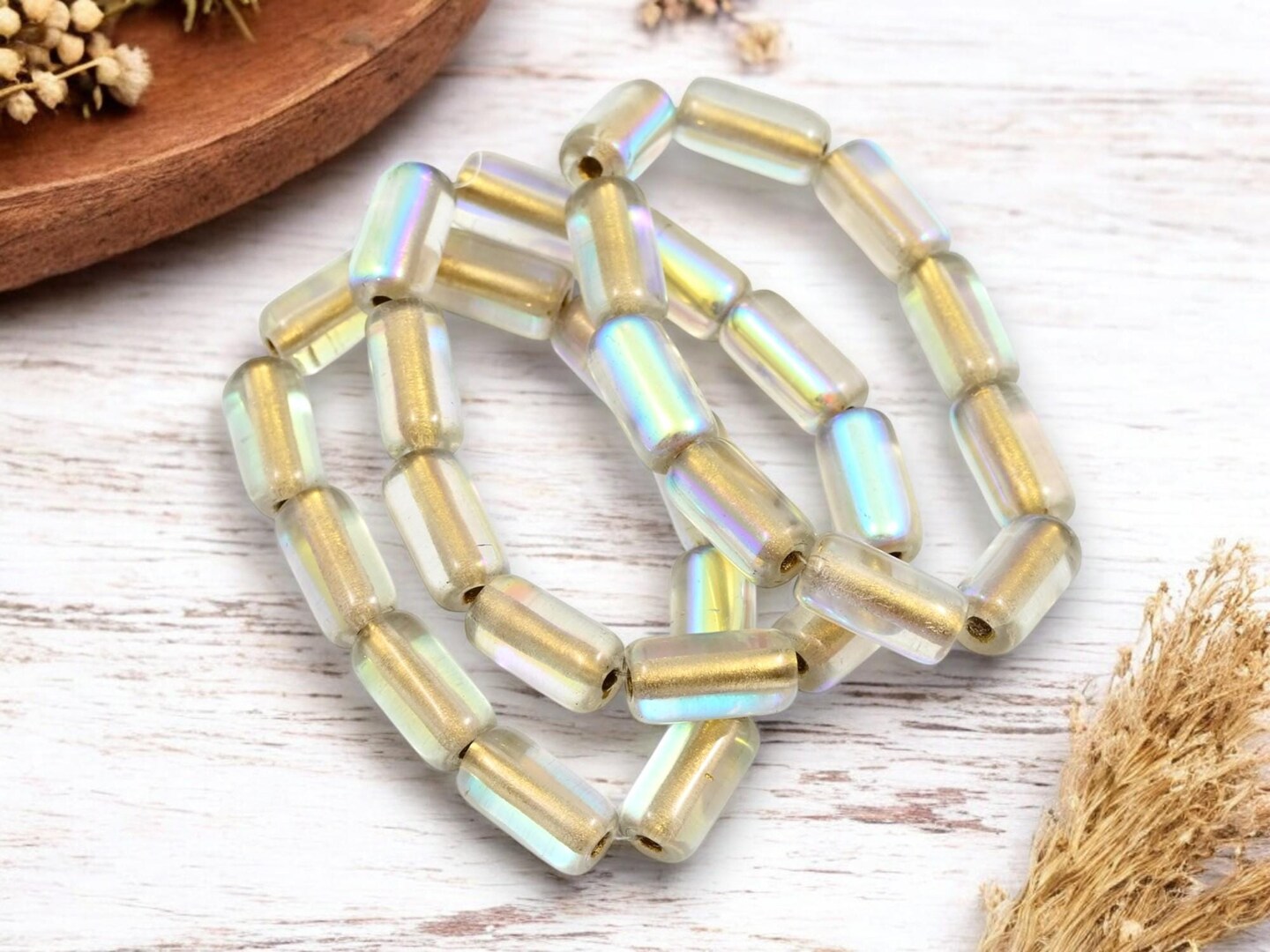 *10* 14x7mm Gold Lined Crystal AB Tube Beads