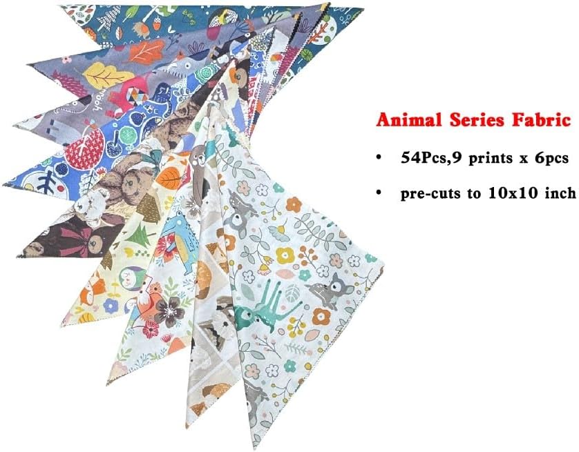 54Pcs Layer Cakes 10 inch Pre-Cut Fabric Squares for Quilting(Animal Theme)