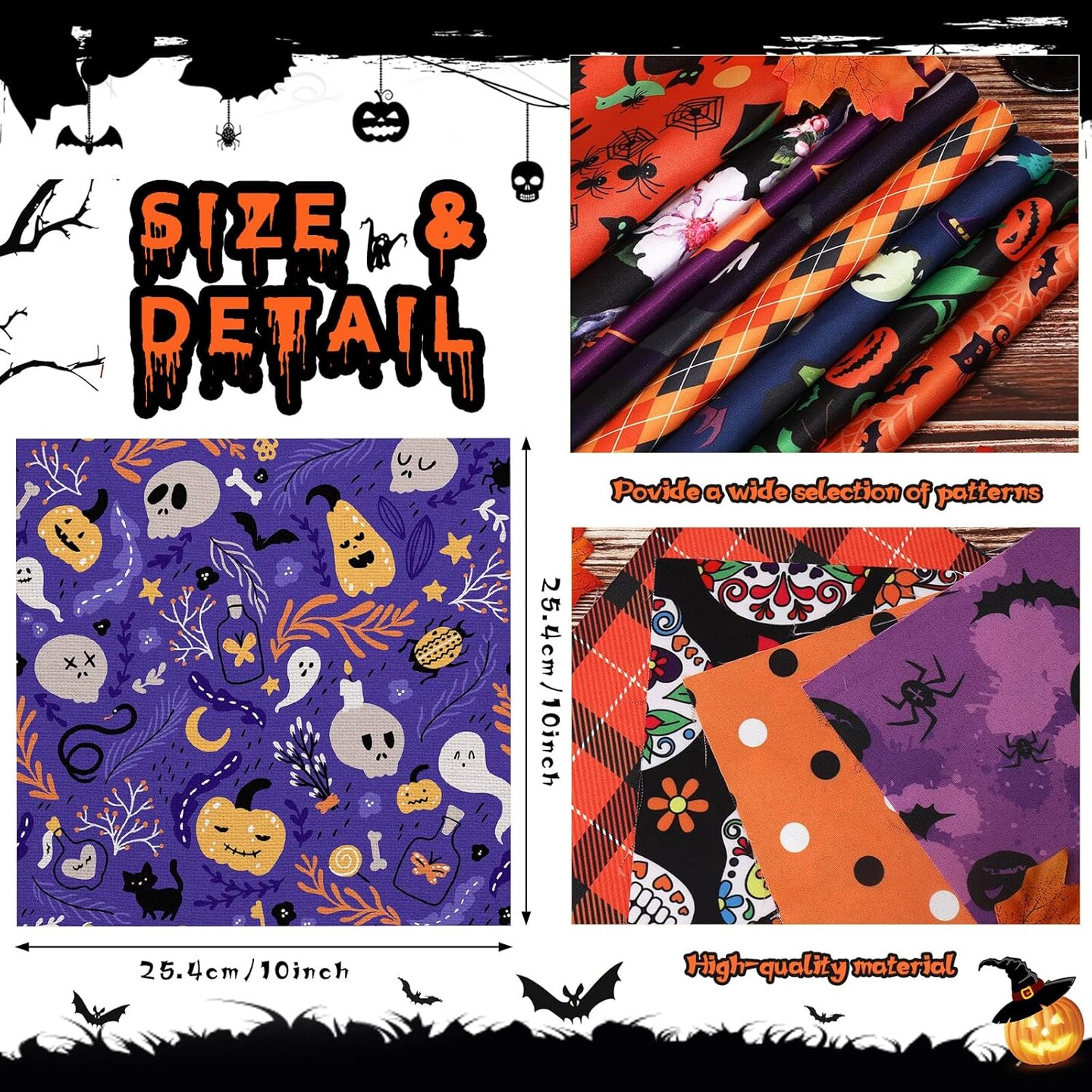 60 Pcs 10 x 10 Inch Halloween Fabric Polyester Fabric Bundle - Ghost