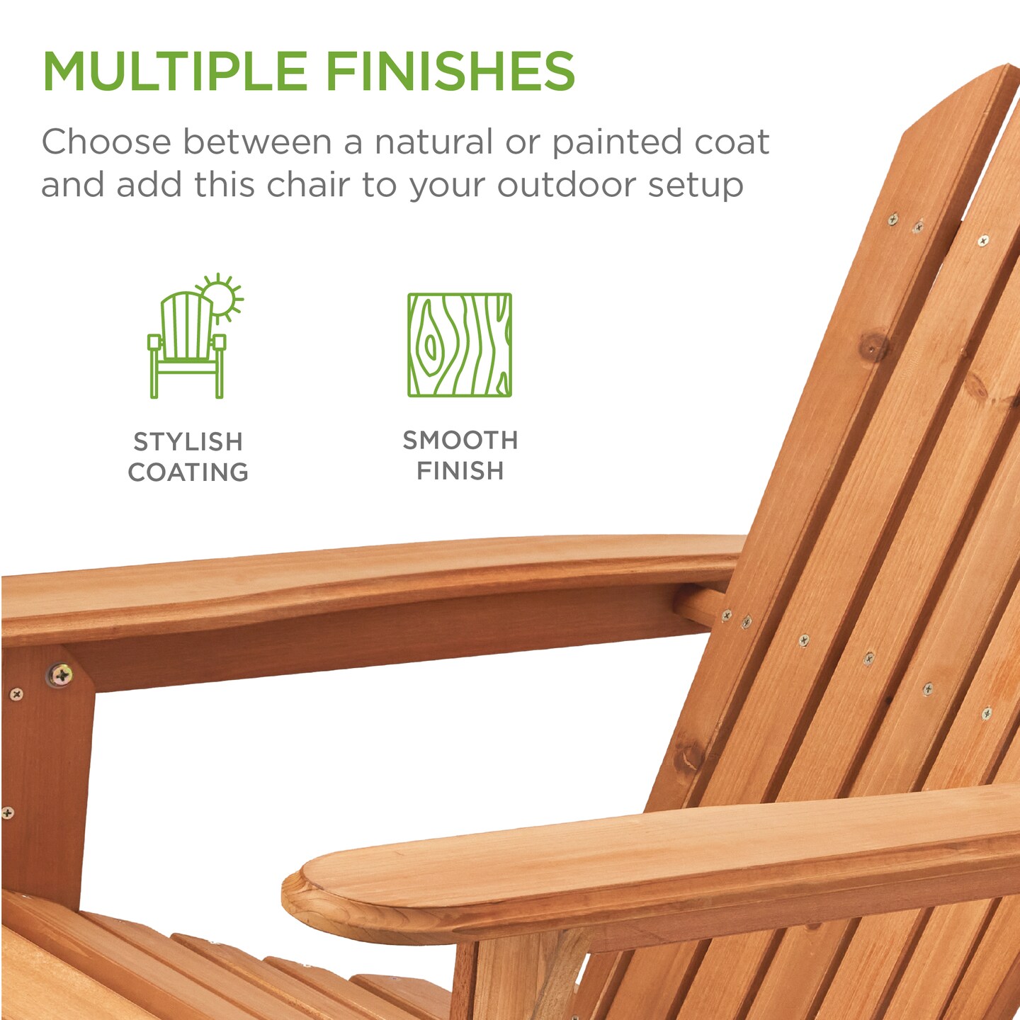 Best Choice Products Folding Adirondack Chair Outdoor, Wooden Accent Lounge Furniture w/ 350lb Capacity