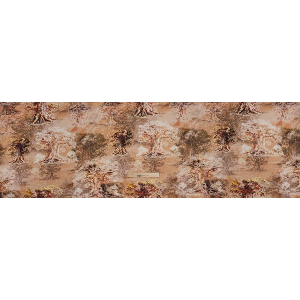 1 Yard Tan Beige Linen Fabric Medium Weight Giant Trees Nature Print 58 inch Width