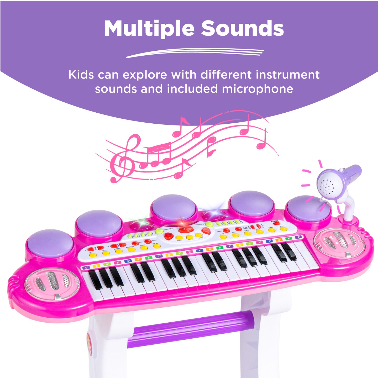Best Choice Products 37-Key Kids Electronic Piano Keyboard w/ Multiple Sounds, Lights Microphone, Stool
