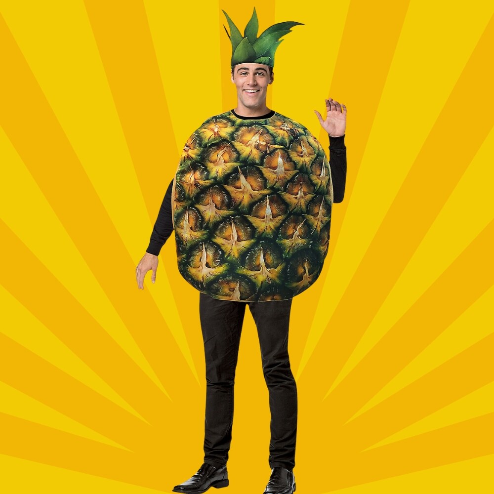 Get Real Pineapple Costume Photo Realistic Fruit Tunic with Headpiece Funny Tropical Halloween Outfit