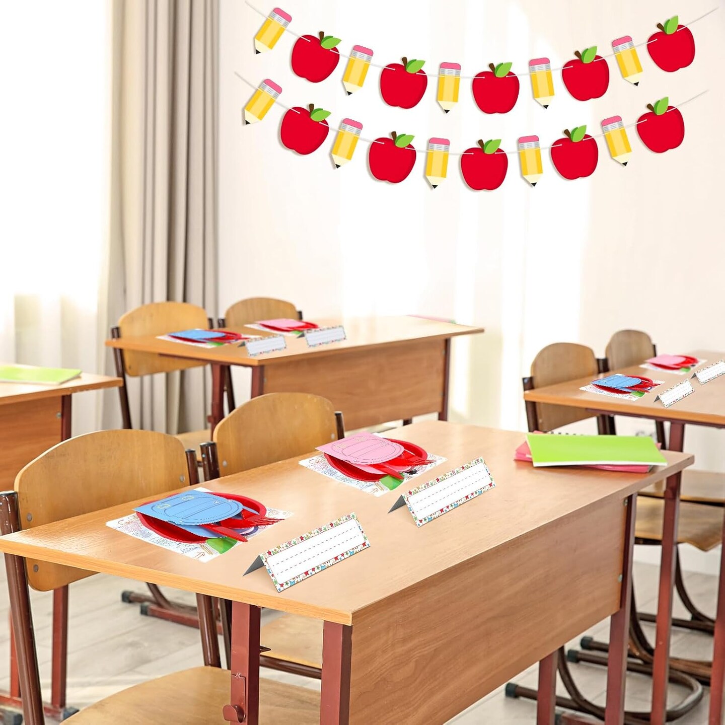 Pencil and Apple Shape Balloon Garland Arch Dinnerware Banner Honeycombs Bulk for First Day Welcome Back to School Party Classroom Decor