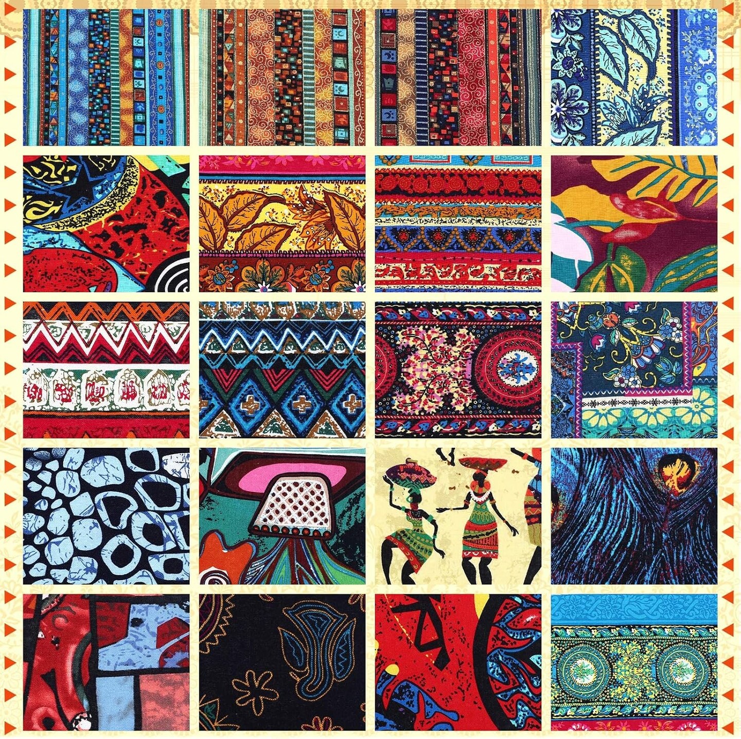 Pre-cut Fabric African Print Cotton Squares – 40 pcs 10 x 10 Inch Ankara Kente Ethnic Multicolor Quilting & Sewing Fabric Bundle