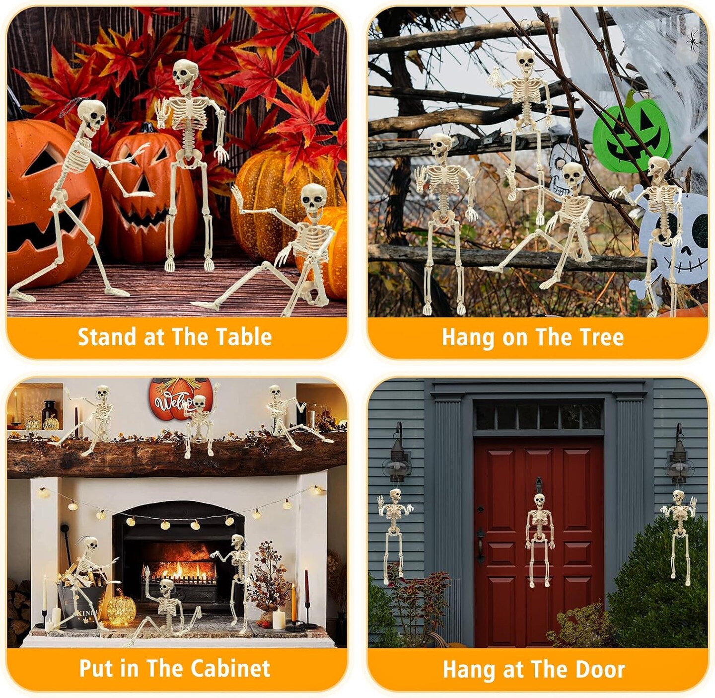 6 Packs Posable Halloween Skeleton, 16&#x22; Full Body Skeleton Decor