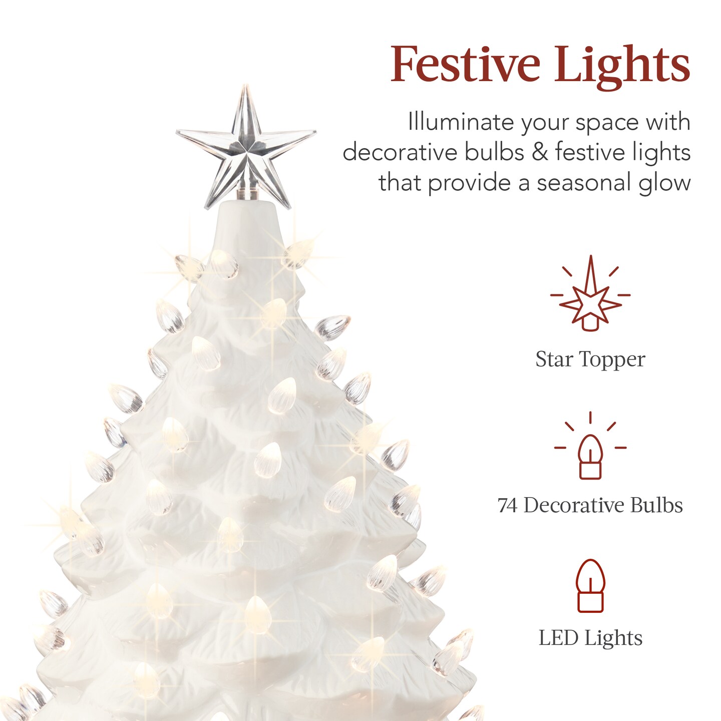 Best Choice Products 24in X-Large Pre-Lit Ceramic Christmas Tree Decor w/ 74 Bulbs, LED Light