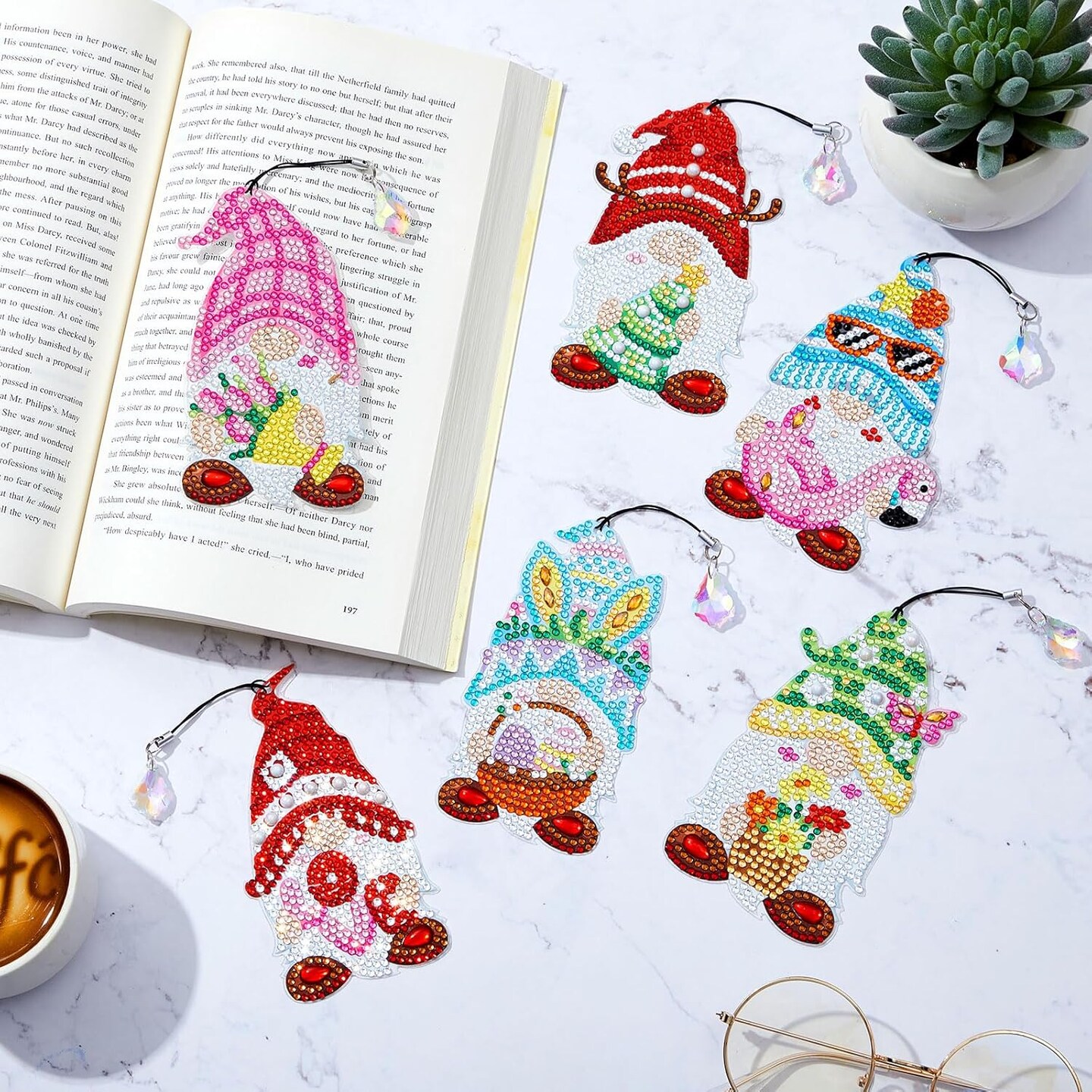 12 Pcs Gnome Diamond Painting Bookmarks Kit