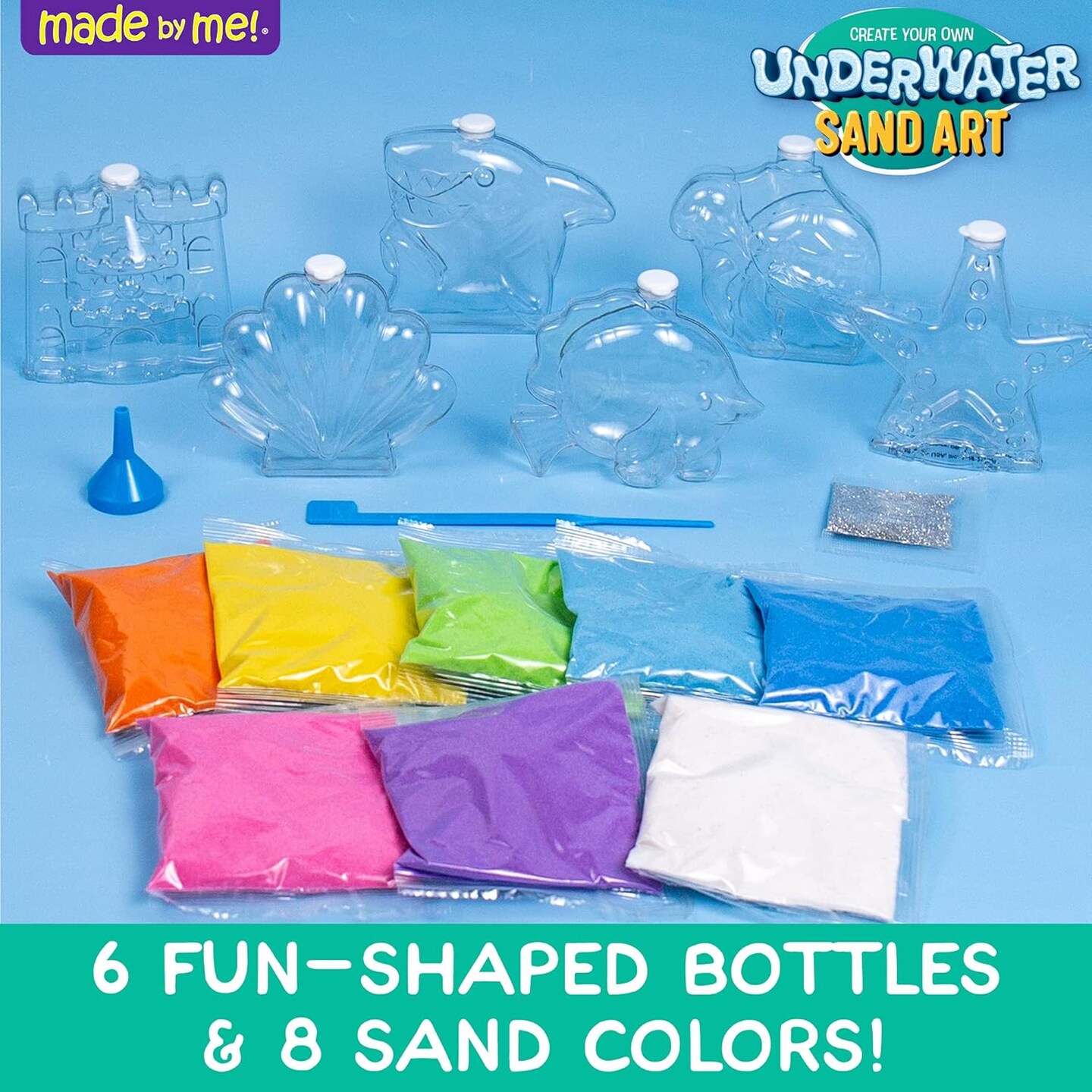 DIY Underwater Sand Art Kit – 6 Ocean-Themed Bottles, 8 Sand Colors, Glitter & Funnel, Creative Party & Staycation Activity for Kids Ages 6-9 (Multi)