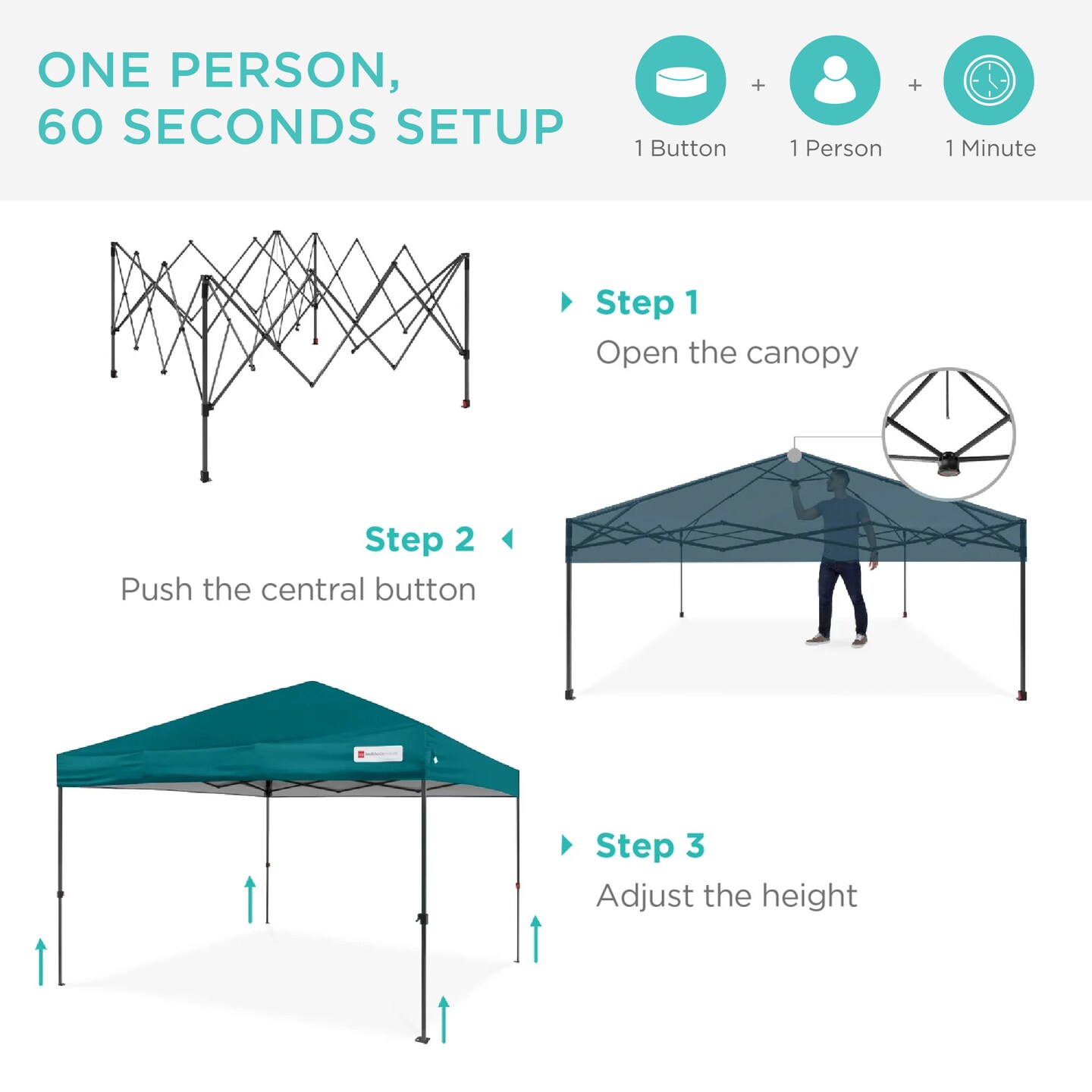 Best Choice Products 10x10ft Easy Setup Pop Up Canopy w/ 1-Button Setup, Wheeled Case, 4 Weight Bags