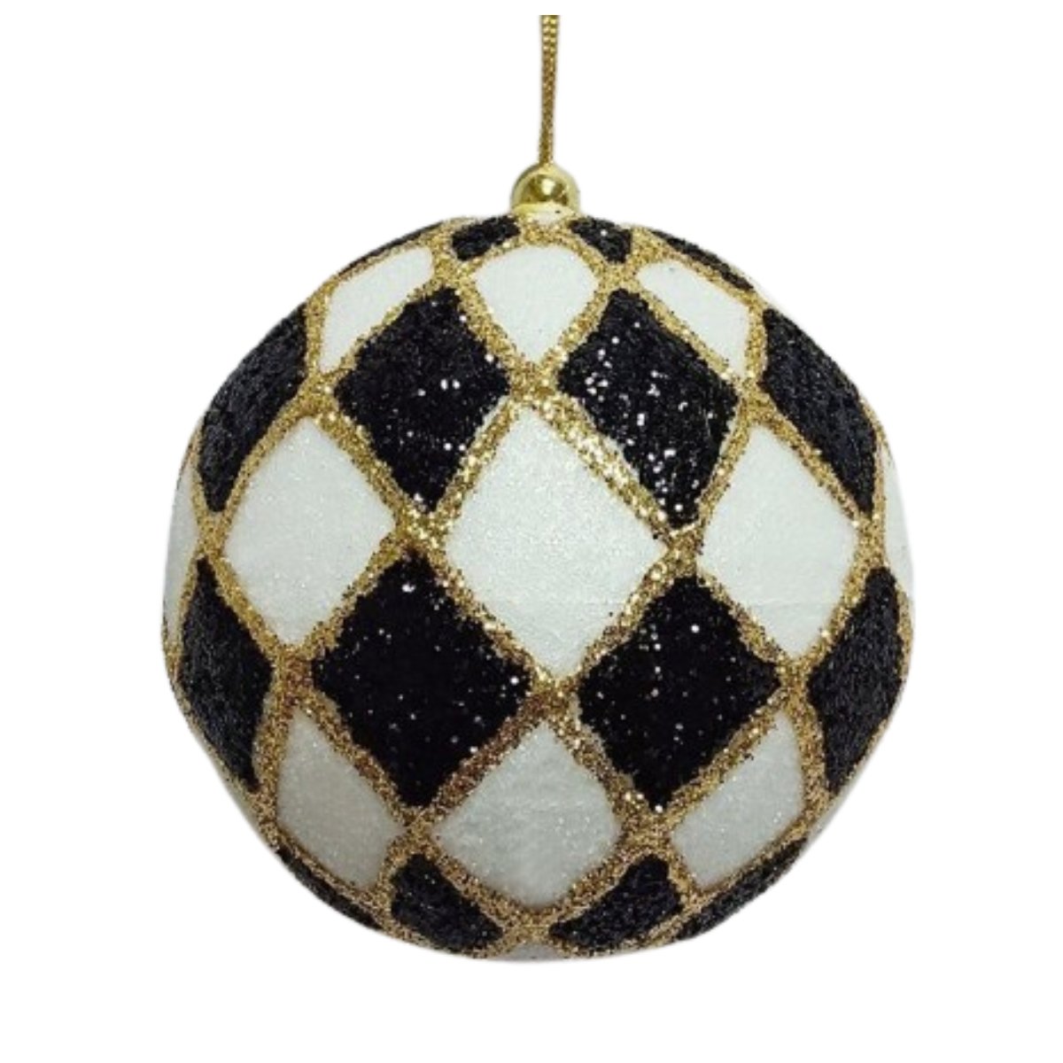 4&#x22; Harlequin Glitter Ball Ornaments: Black/Gold