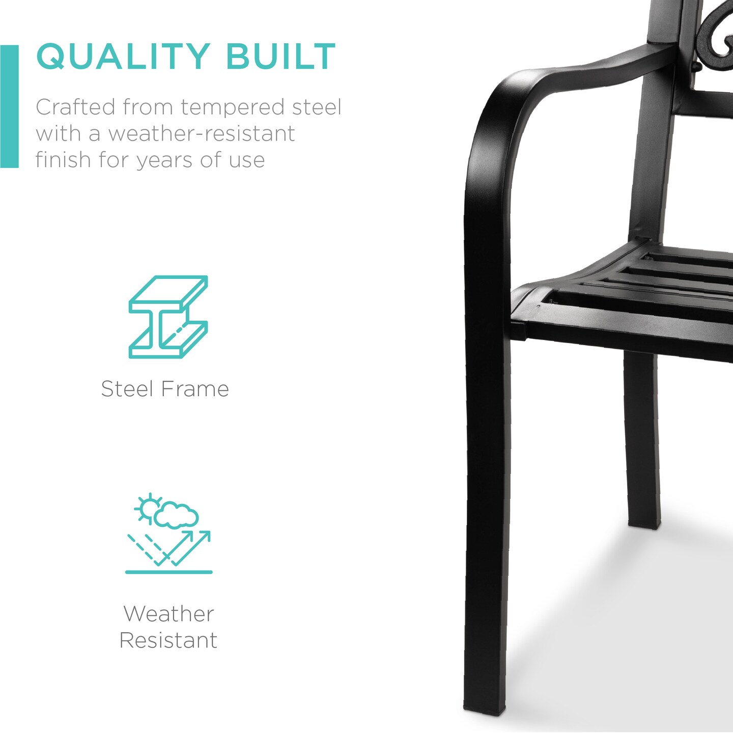 Best Choice Products Outdoor Steel Bench Garden Patio Porch Furniture w/ Floral Design Backrest