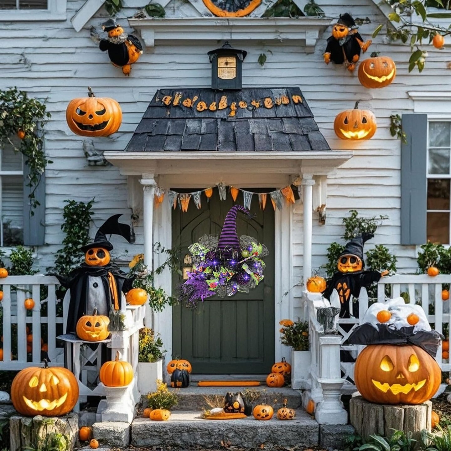 Spooky Halloween Wreath with Lights