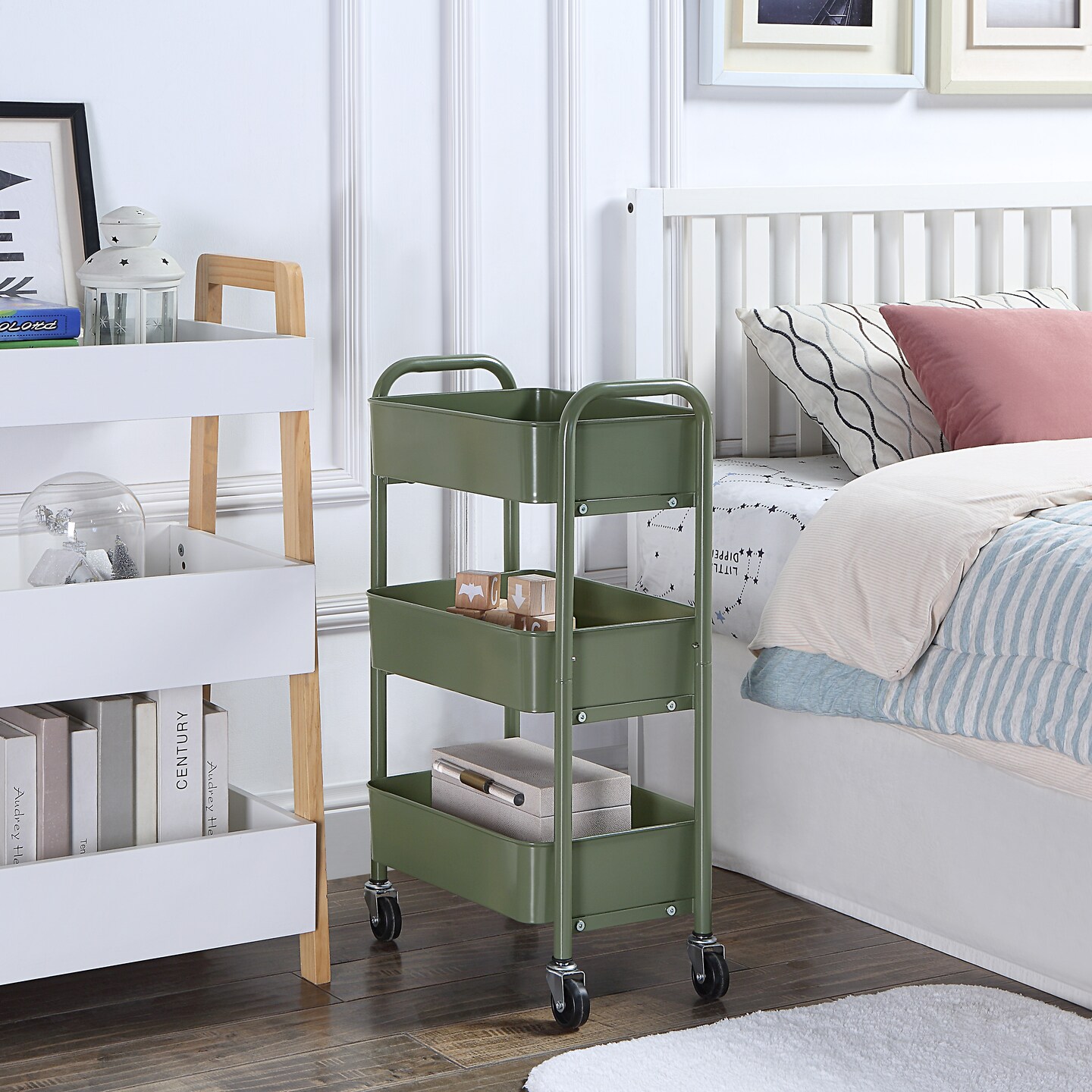 3-Tier Rolling Metal Storage Cart &#x2013; Kitchen &#x26; Under Desk Organizer with Casters