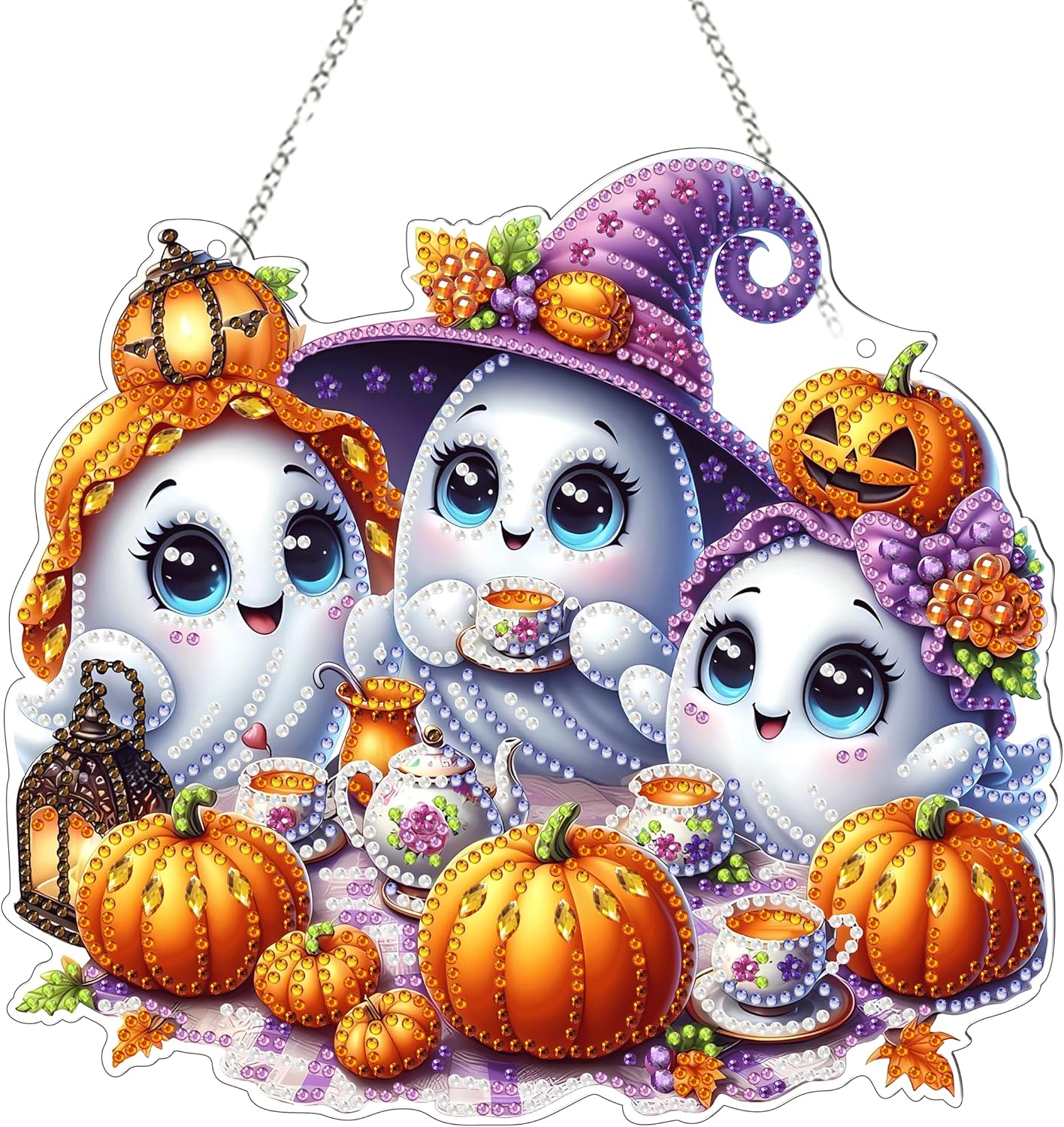 Halloween Ghost Diamond Art Hanging Kit for Adults – Double-Sided 5D DIY Acrylic Window Pendant, Special Shaped Rhinestones, Home & Garden Wall Decor