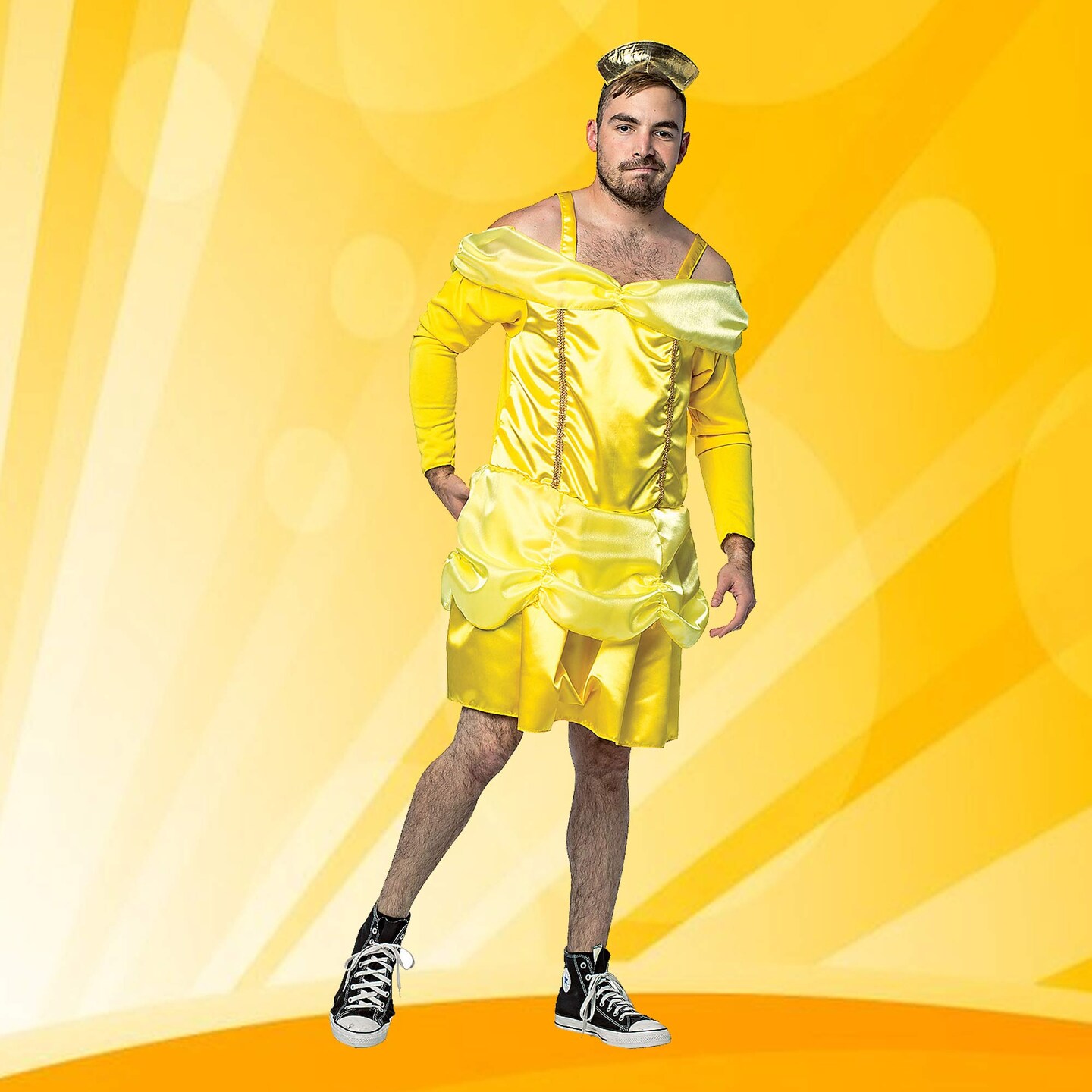 Men&#x2019;s Beauty Is A Beast Funny Gold Dress &#x26; Crown Halloween Costume