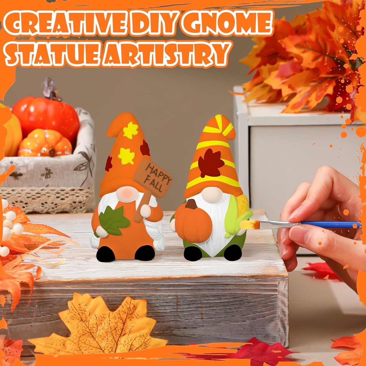 2 Pack Fall Ready to Paint Your Own Gnome Statues 4&#x27;&#x27; DIY Unpainted Ceramics Gnome Figurines Kit Blank Paintable Ceramics for Classroom Art Crafts