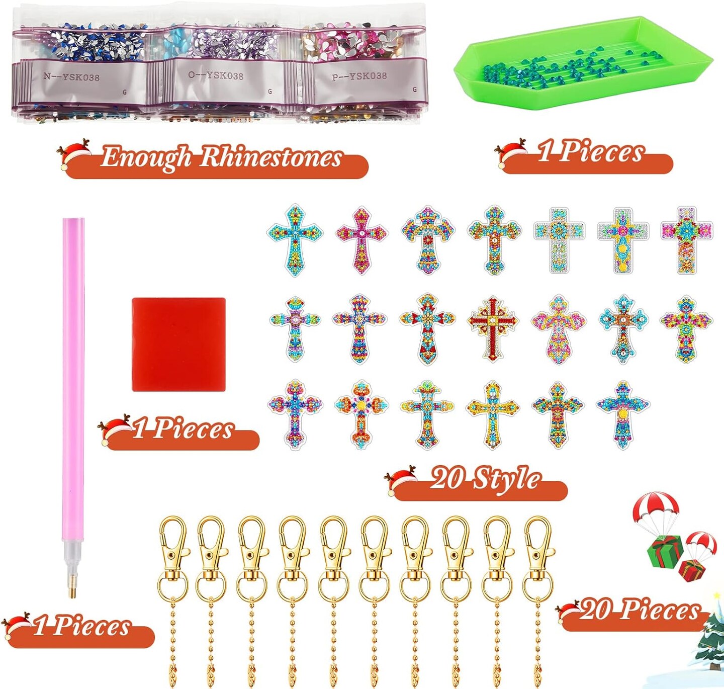 20 Pcs 5D Diamond Art Painting Keychains Kits for Adults – Double-Sided Cross DIY Gem Craft Kits for Beginners, Party & Gift Decor