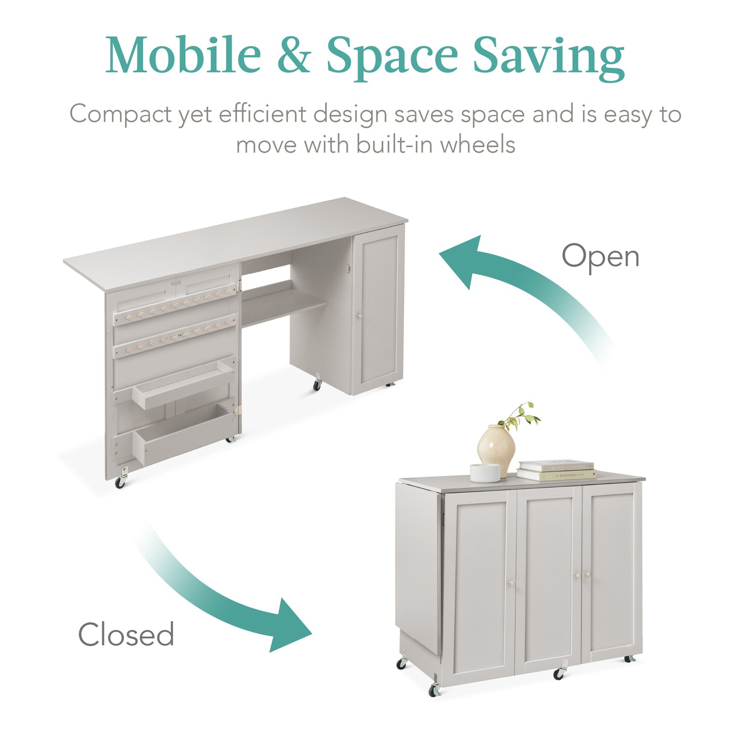 Best Choice Products Large Portable Multipurpose Folding Sewing Table w/ Magnetic Doors, Craft Storage