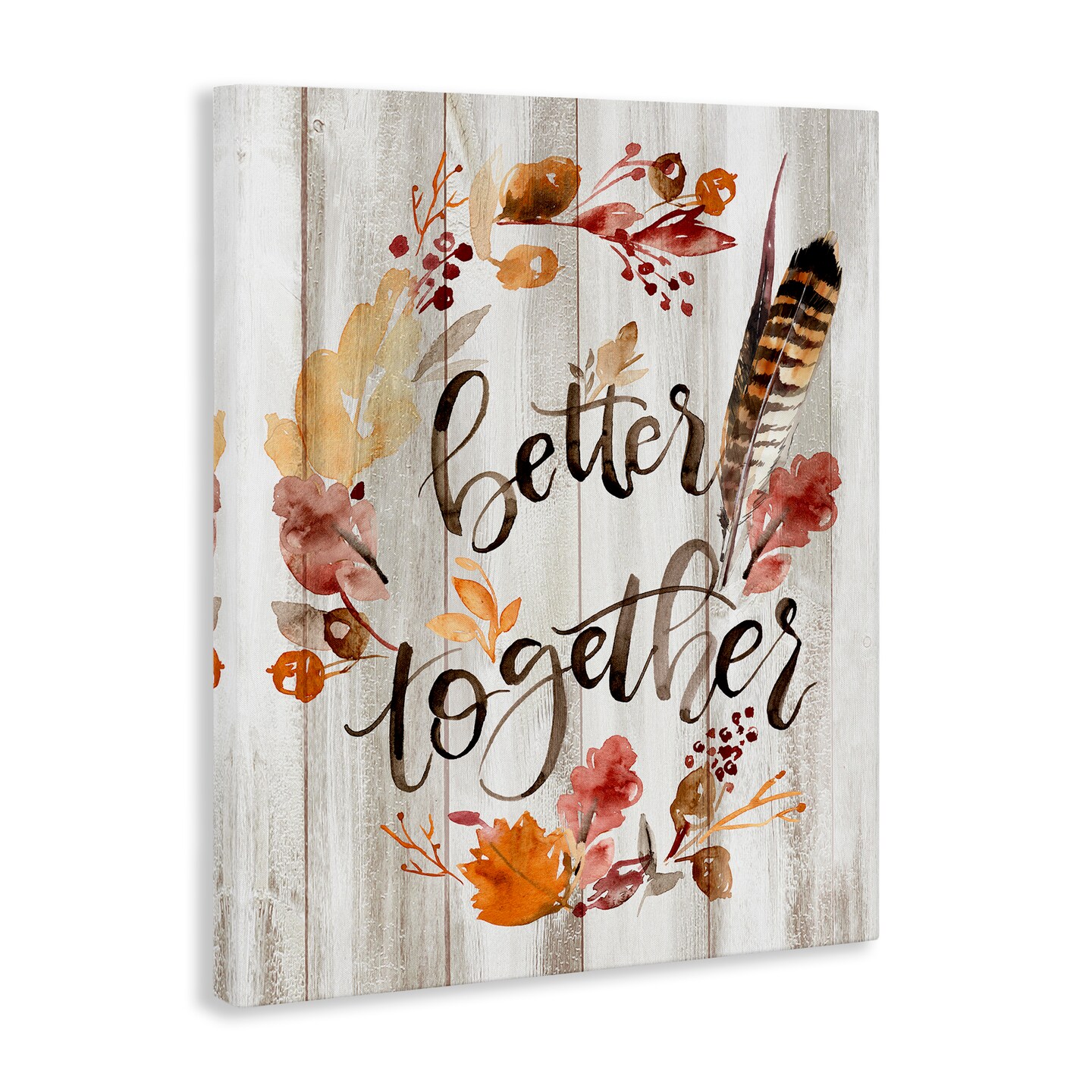 Better Together Rustic Boho Calligraphy Feather Plants Canvas Art