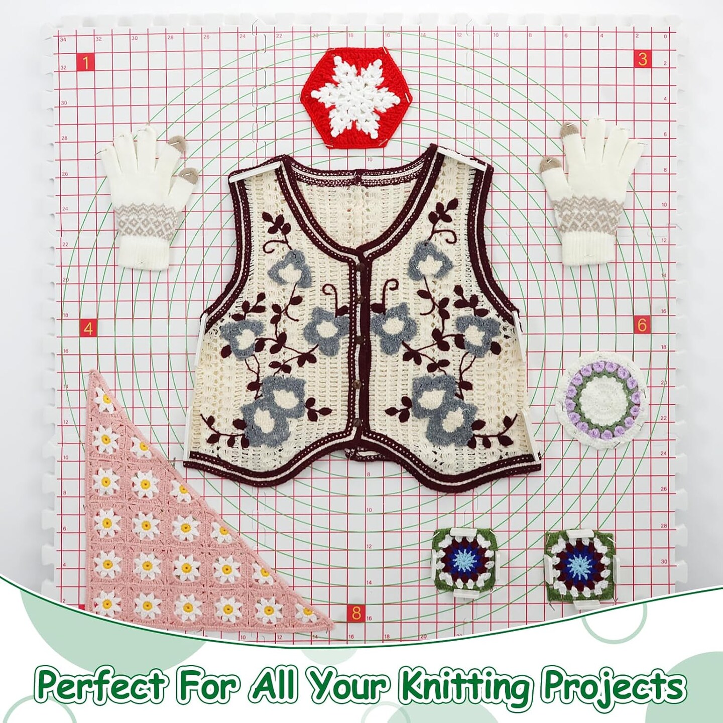 Extra Thick Blocking Boards with Grids for Knitting