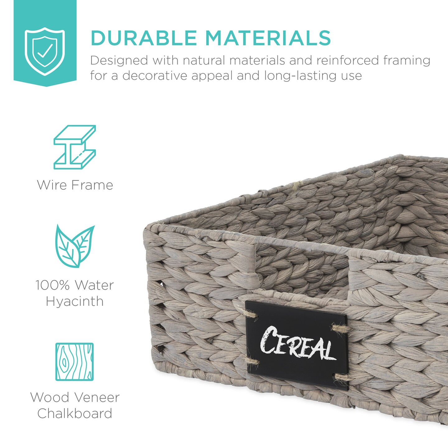 Best Choice Products Set of 4 16x12in Woven Water Hyacinth Pantry Baskets w/ Chalkboard Label, Chalk Marker
