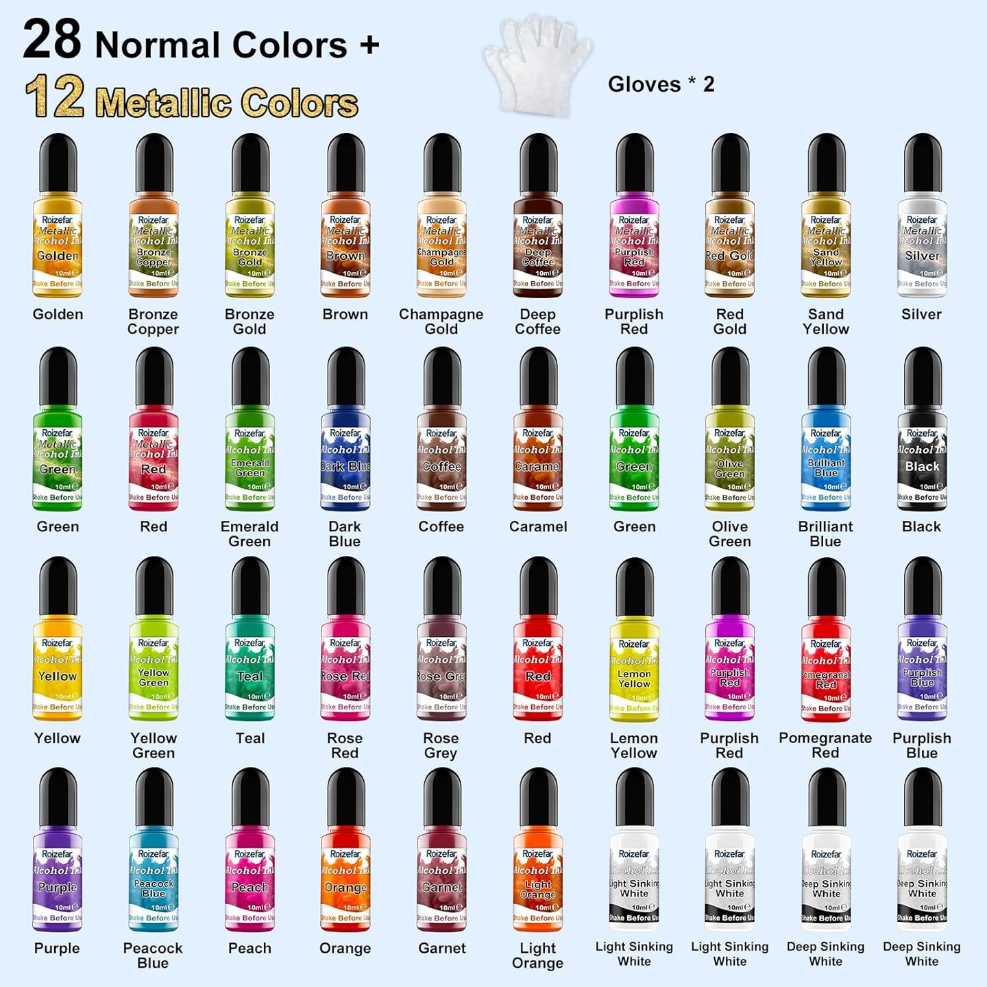 Alcohol Ink Set - 40 Bottles Vivid Colors