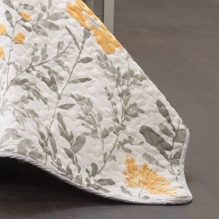 Yellow-Grey Floral 3-Piece Quilt Set for Beds with Pillow Shams