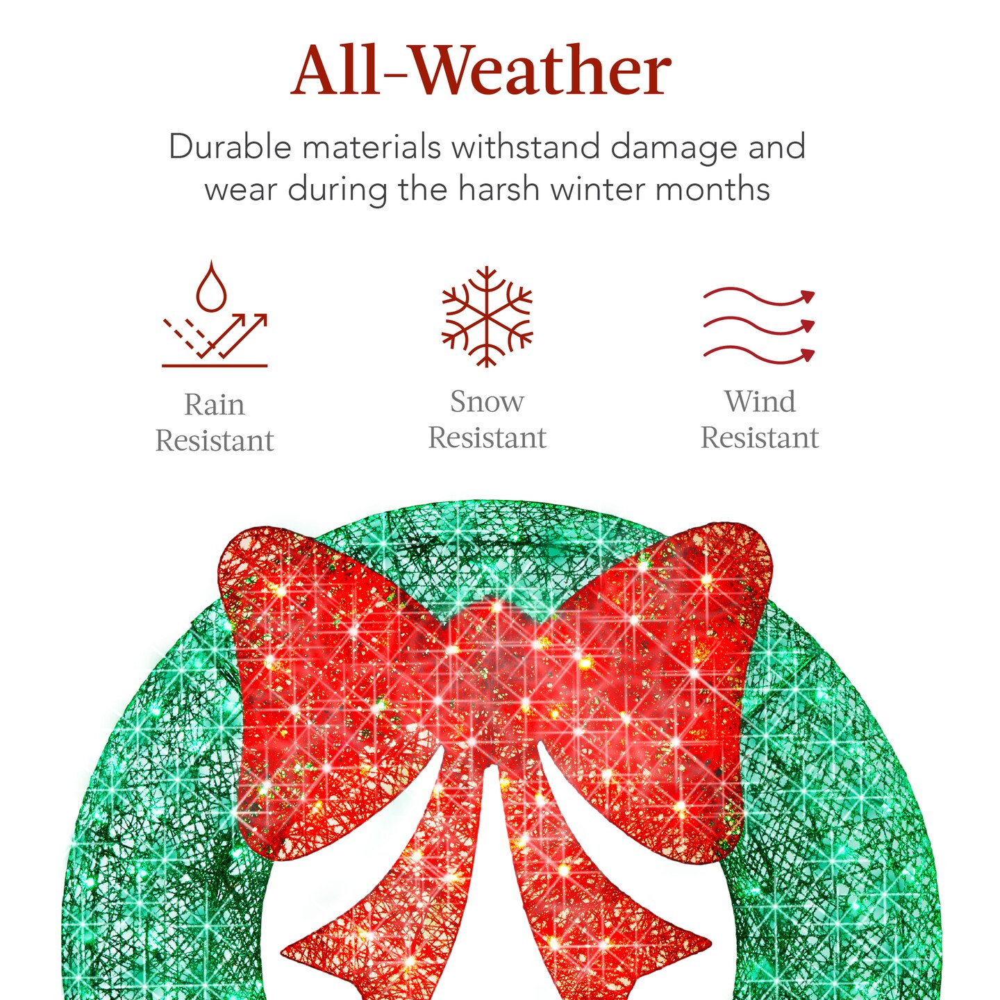 Best Choice Products 60in Pre-Lit Outdoor Christmas Wreath, LED Metal Holiday D&#xE9;cor w/ 206 Lights, Bow